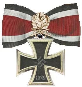 Hans-Ulrich Rudel - Ridderkruis met gouden eikenloof, zwaarden en briljanten (ingesteld op 29 december 1944), werd verleend aan de Stuka piloot Hans-Ulrich Rudel.jpg