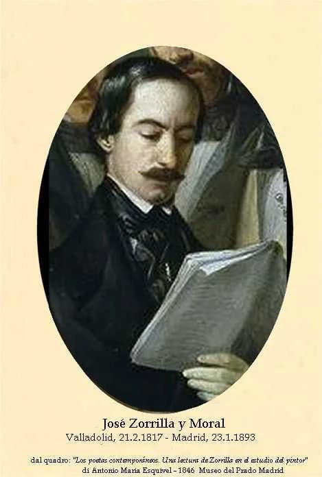 José de Espronceda - Gemälde zeitgenössischer spanischer Schriftsteller von Antonio Maria Esquivel y Suarez de Urbina (1846) Abgebildete Personen: Antonio Ferrer del Río (1814-1872), Juan Eugenio Hart