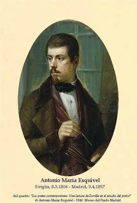 José de Espronceda - Gemälde zeitgenössischer spanischer Schriftsteller von Antonio Maria Esquivel y Suarez de Urbina (1846) Abgebildete Personen: Antonio Ferrer del Río (1814-1872), Juan Eugenio Hart