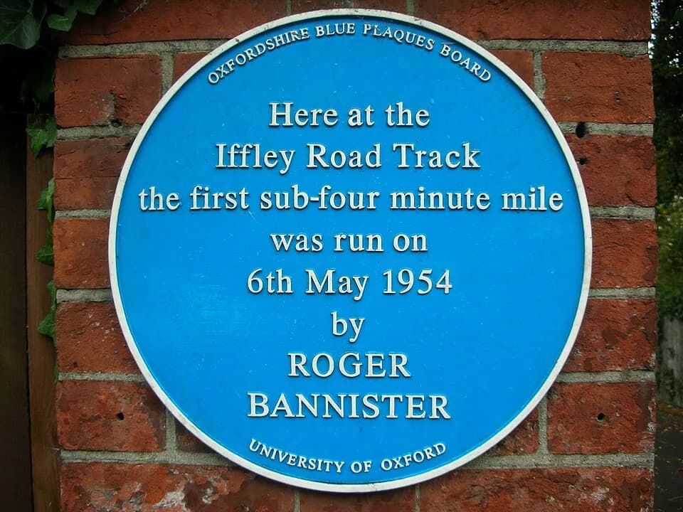 Roger Bannister - Blue plaque at Iffley Road Track, Oxford, England.