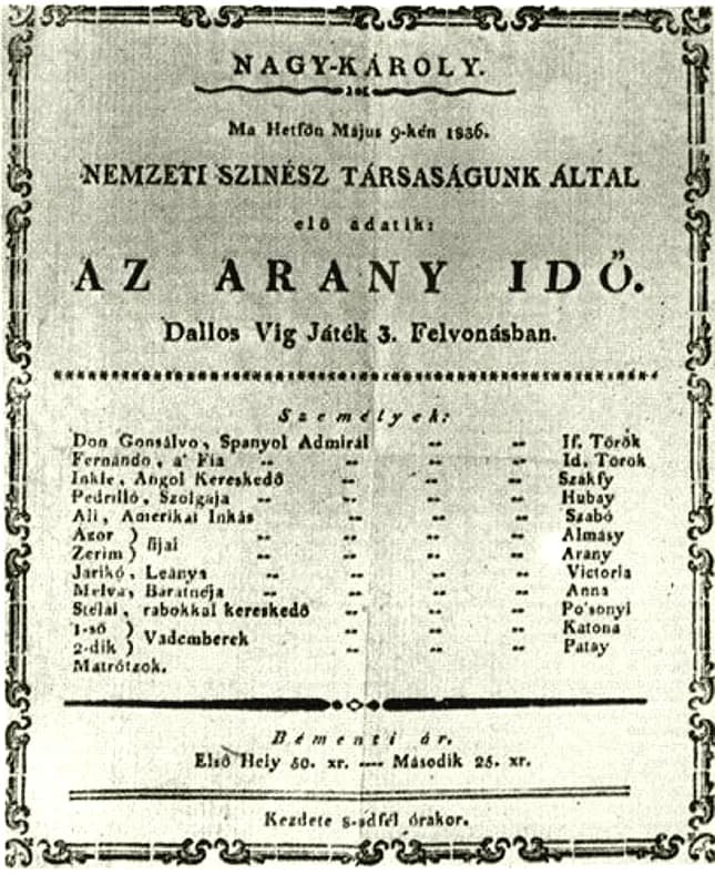 János Arany - Arany János rövid színészéletének dokumentuma: színlap Nagykárolyból
