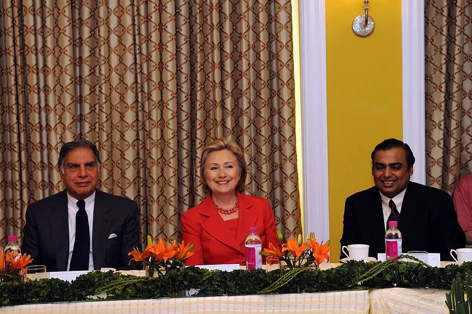 Ratan Tata - Secretary Clinton meets with India's business leaders. From left to right: Ratan Tata, Charmain of the Tata Group; Secretary Clinton; Mukesh Ambani, Chairman and Managing Director of Reli