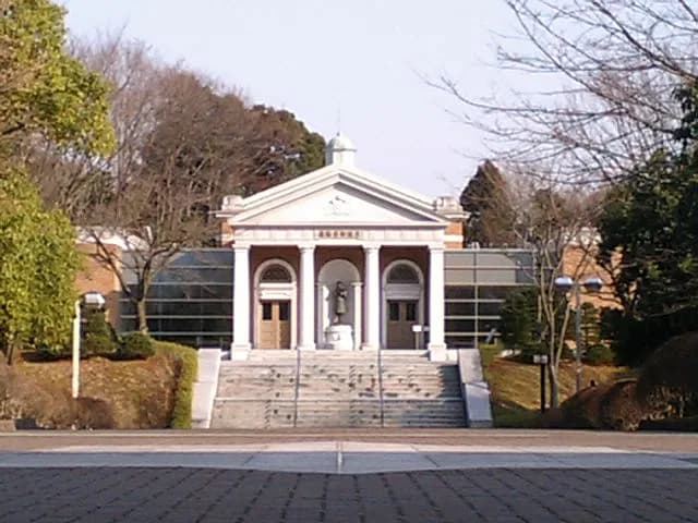 Katsura Tarō - A mansion on the campus of Takushoku University in Hachiōji, Tokyo. On the top of the stairs is the bronze statue of Prime Minister Katsura Tarō (1848–1913).