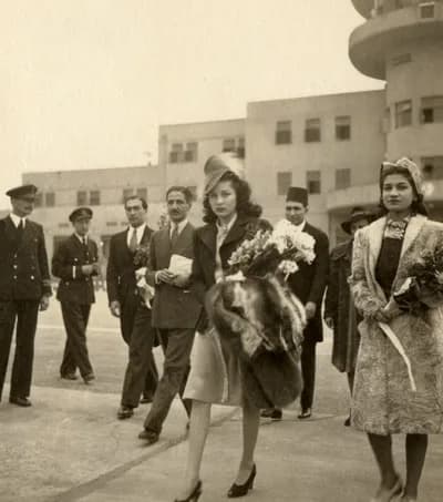 Princess Fawzia Fuad of Egypt - Fawzia of Egypt, sister of King Farouk, at Cairo airport .