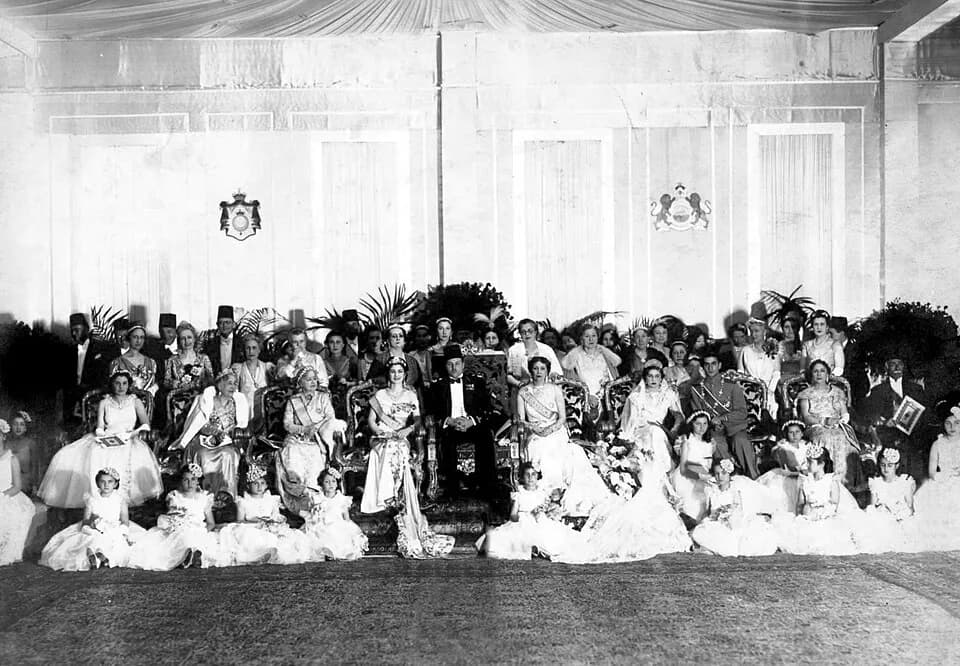 Princess Fawzia Fuad of Egypt - The Bibliotheca Alexandrina's caption erronesouly states that this is a commemorative photograph of the wedding of King Farouk I and Queen Farida of Egypt. In fact, it 