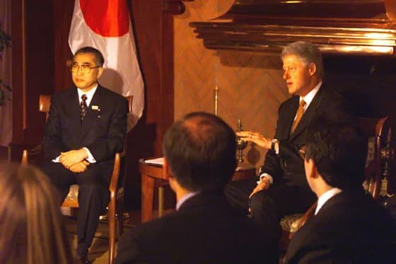 Keizō Obuchi - On the first day of the 1999 G8 Summit in Cologne, Germany, the President meets with Prime Minister Keizo Obuchi of Japan.