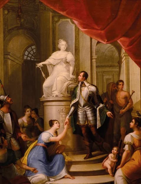 Maria II of Portugal - "Allegory to the Establishment of the Academy of Fine Arts" (1840), by Norberto José Ribeiro. It is an allegorical painting, representing the establishment of the Academy of Fin
