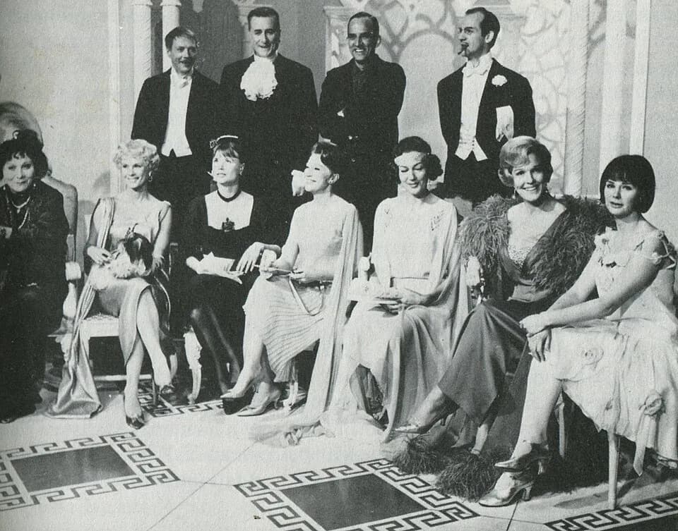Bibi Andersson - Group photograph of the cast of Ingmar Bergman's film All These Women (För att inte tala om alla dessa kvinnor): from left to right, standing Allan Edwall, Georg Funkquist, Ingmar Ber