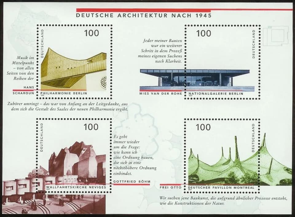 Frei Otto - Briefmarkenblock der Deutschen Post AG aus dem Jahre 1997, Deutsche Architektur nach 1945