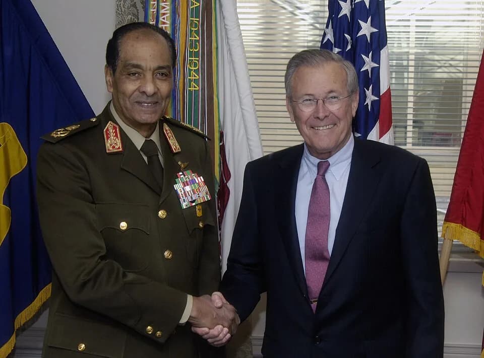Mohamed Hussein Tantawi - The Honorable Donald H. Rumsfeld, right, U.S. Secretary of Defense, poses for a photograph with Egyptian Minister of Defense Field Marshal Mohamed Hussein Tantawi, during the
