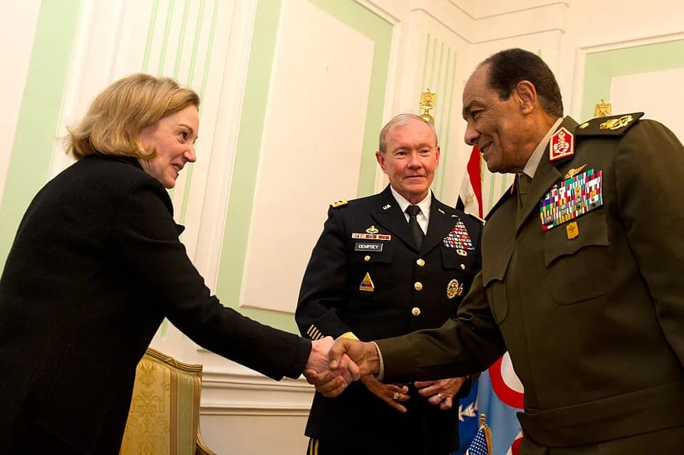 Mohamed Hussein Tantawi - American Ambassador to Egypt Anne W. Patterson, Chairman of the Joint Chiefs of Staff Gen. Martin E. Dempsey and Field Marshal Mohammed Hussein Tantawi at the Egyptian Minist