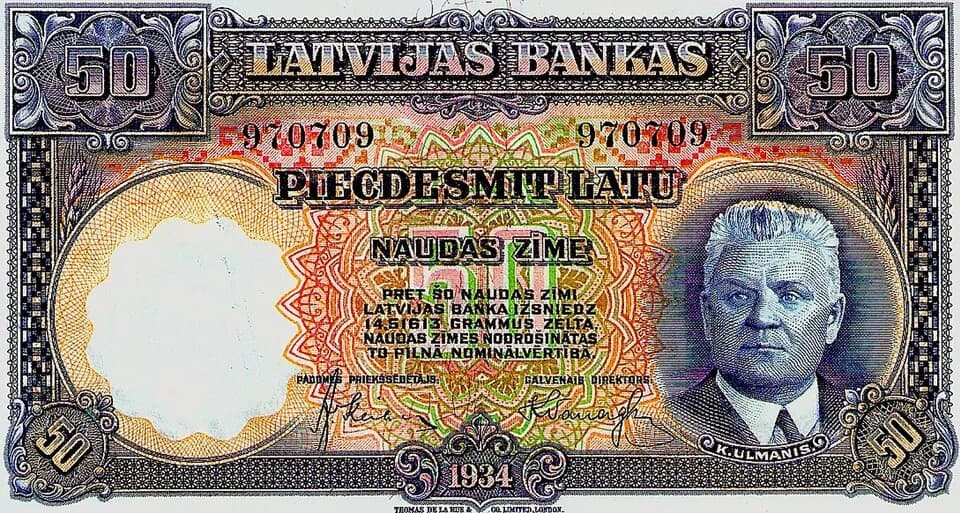 Kārlis Ulmanis - Latvian 50 lati note (1934)