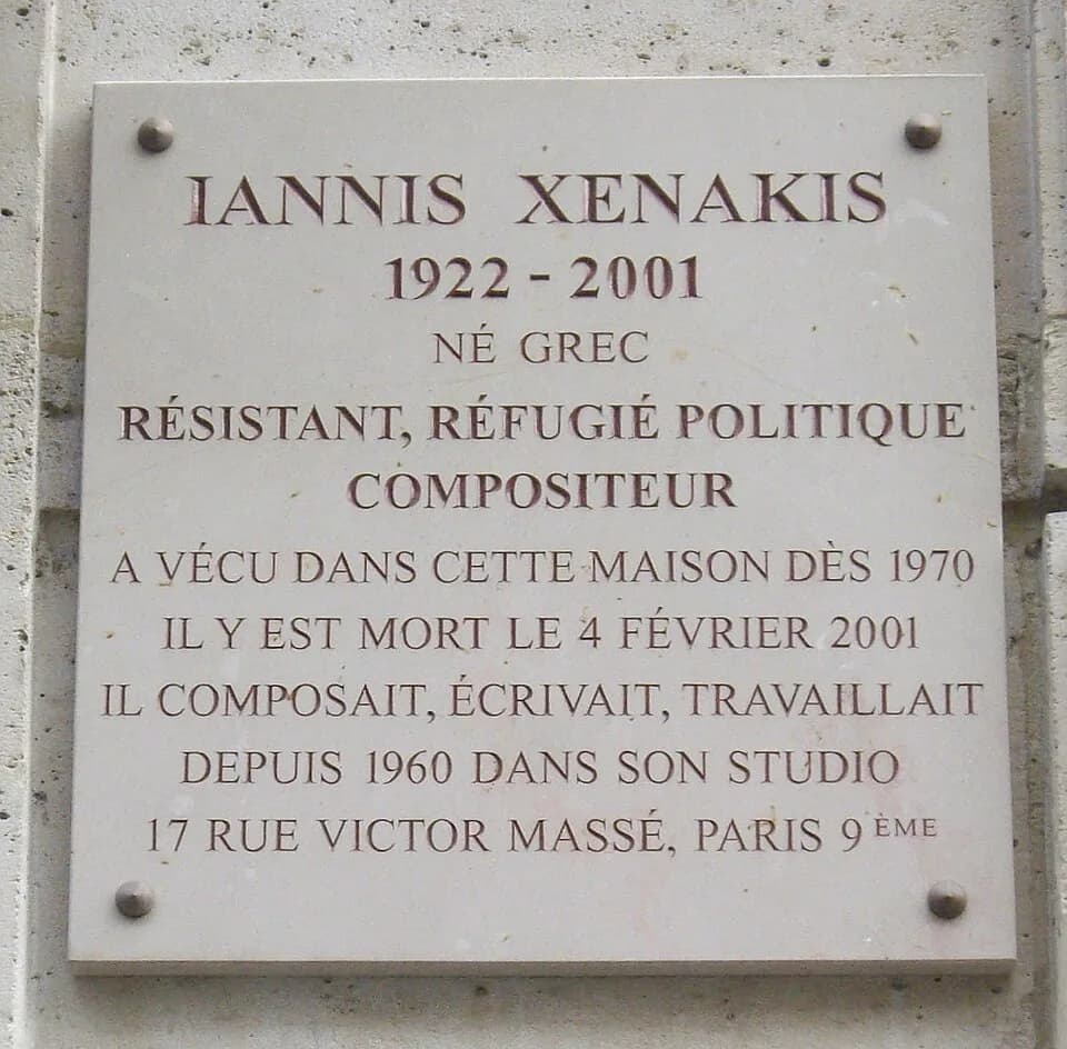 Iannis Xenakis - Τιμητική πλάκα για τον Ιάννη Ξενάκη στο 9ο δημοτικό διαμέρισμα Παρισιού