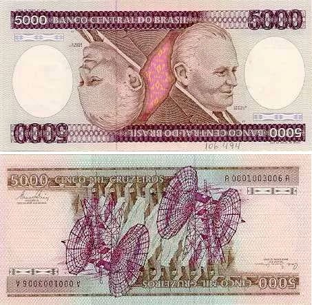 Humberto Castelo Branco - Cédula de 5000 cruzeiros com a efígie de Castelo Branco, que circulou entre 1981 e 1989.