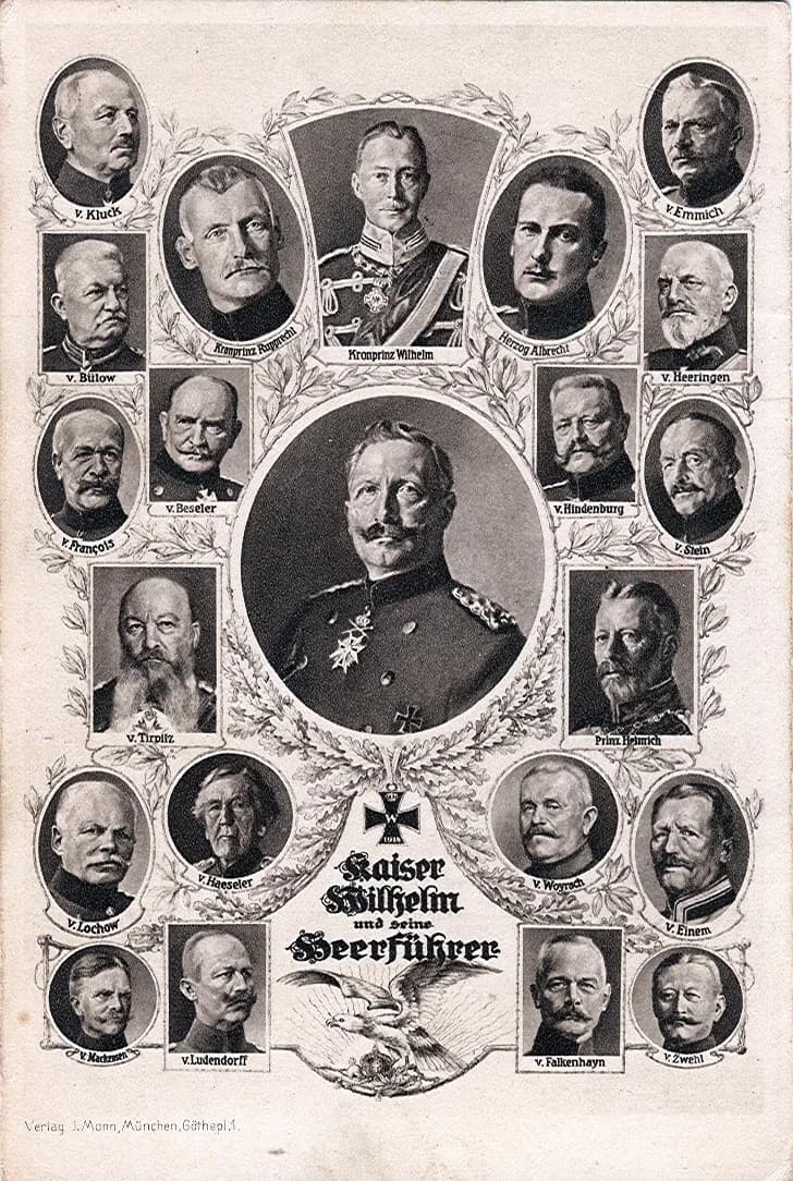 August von Mackensen - Postcard, dated 13.07.1915. Title: "Emperor Wilhelm and his generals". Gottlieb Ferdinand Albert Alexis Graf von Haeseler (January 19, 1836 – Oct 25, 1919) was a German military