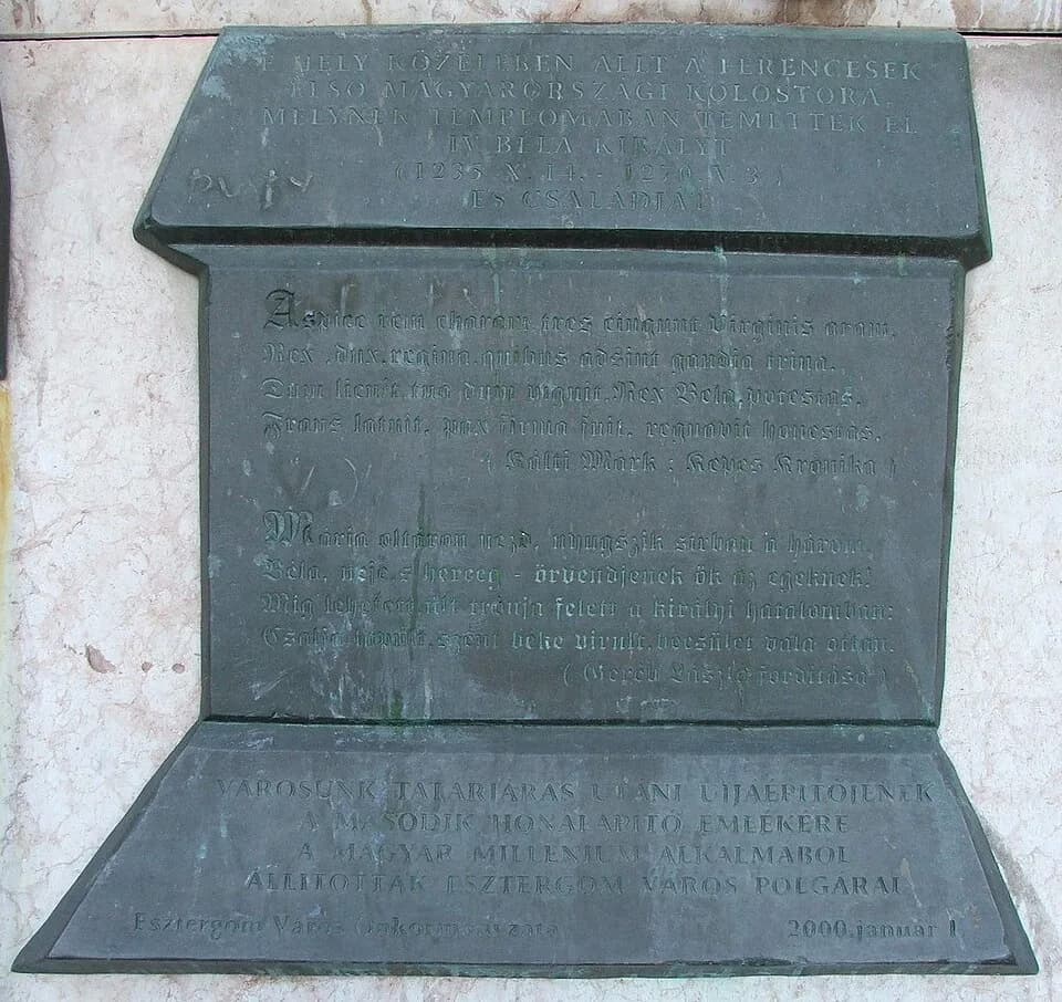 Béla IV of Hungary - Emléktábla IV. Béla temetkezési helye mellett