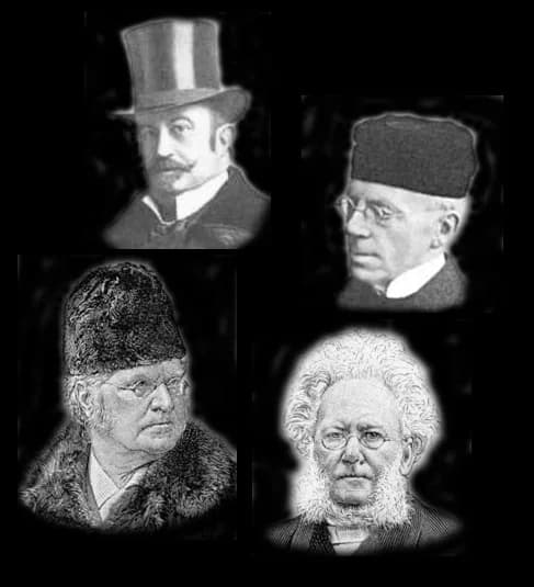 Alexander Kielland - De fire store, "The Four Greats" of Norwegian literature: Henrik Ibsen, Bjørnstjerne Bjørnson, Alexander Kielland and Jonas Lie. Assemebled from out-of-copyright images.