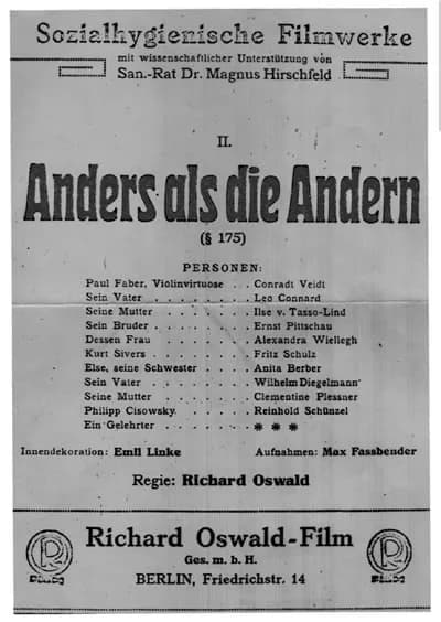 Magnus Hirschfeld - Original 1919 poster for the first film about homosexuality, Different from the Others.