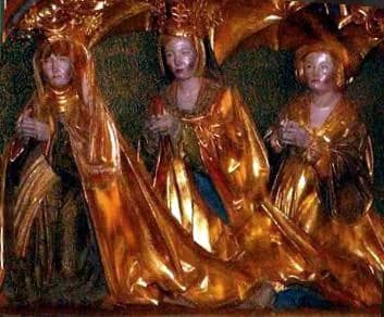John, King of Denmark - Queen Christina of Denmark, Norway and Sweden with her daughter-in-law Elizabeth “Isabella” (later Queen) and daughter Elizabeth (of Brandenburg) as depicted on an altarpiece  