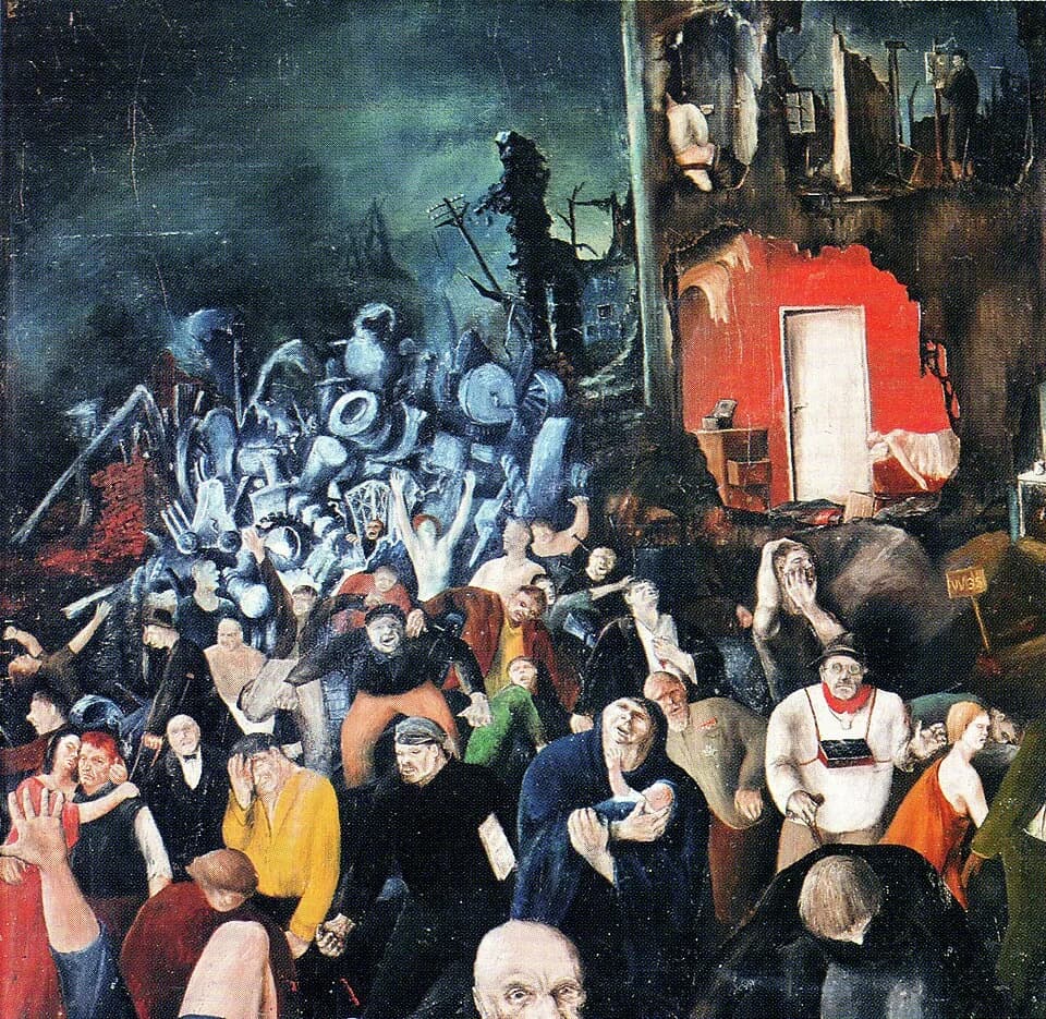 Peter Weiss - The Machines attack Men, painting by author Peter Weiss, 1935, oil on wood, 52,5 x 52,5 cm