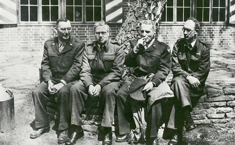 Theodore von Kármán - Dr. Hugh L. Dryden (left), along with Dr. Ben Lockspeiser of 
England, Dr. Theodore von Karman, and Dr. A.P. Rowe of England, 
toured aeronautical research facilities in occupied