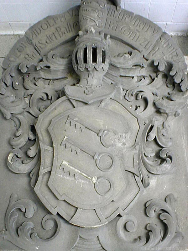 David Strauss - Wappen des Deutschordenskomturen Georg Adolph Speth von Schülzburg vom ehem. Sommerhaus des Deutschordens in (Heilbronn-)Sontheim. Kopie um 1900 vom originalen Wappenstein im Lapidariu