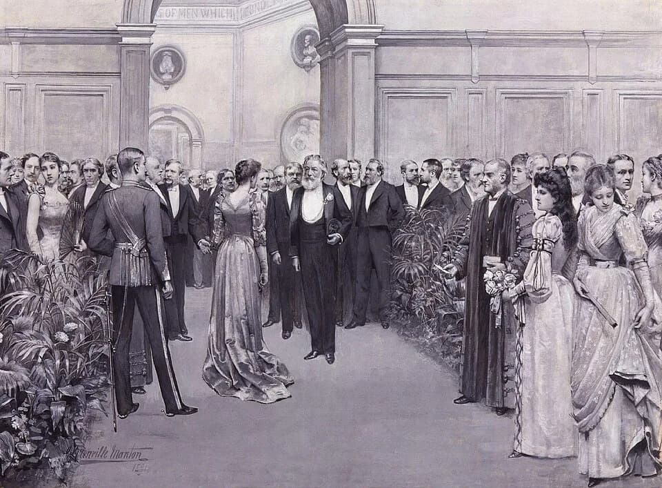 Lawrence Alma-Tadema - The Royal Academy Conversazione, 1891 by G. Grenville Manton.jpg