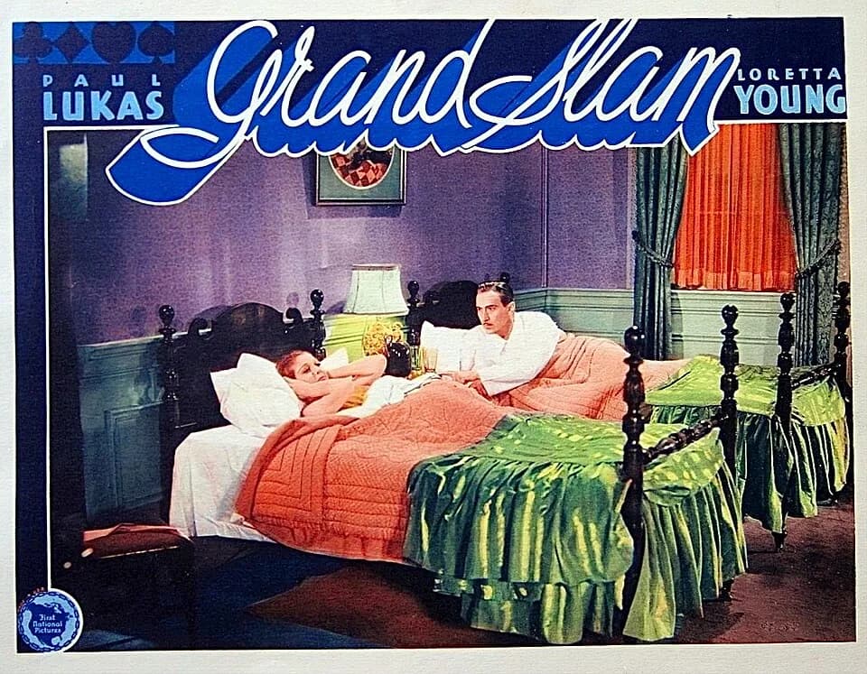 Paul Lukas - Lobby card from the 1933 film Grand Slam with Loretta Young and Paul Lukas.