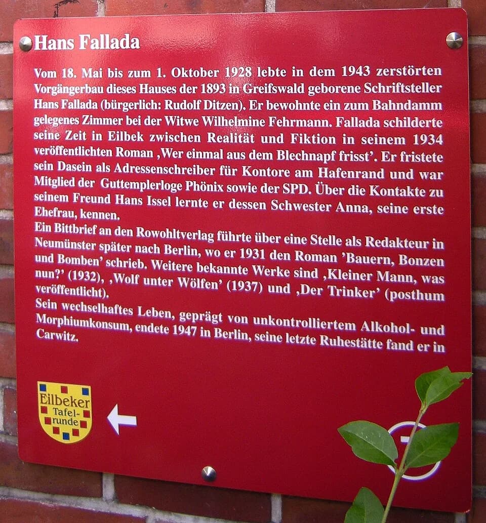 Hans Fallada - Gedenktafel für Hans Fallada, Hasselbrookstraße 54 in Hamburg