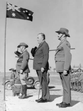 Robert Menzies - Australian generals Thomas Blamey and John Lararack and Prime Minister Robert Menzies.