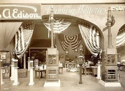 Thomas Edison - Thomas A. Edison Industries Exhibit, Detail of Section Devoted to Primary Battery; June 16, 1915; {18.400/30} (jpg).