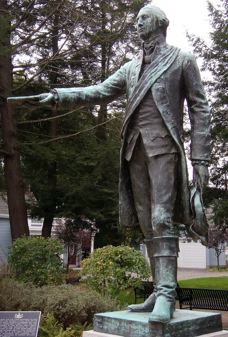 George Washington - Photograph of a statue of George Washington in British uniform, a statue which stands in Waterford, Pennsylvania at the site of the old Fort Le Boeuf. The statue commemorates Washi