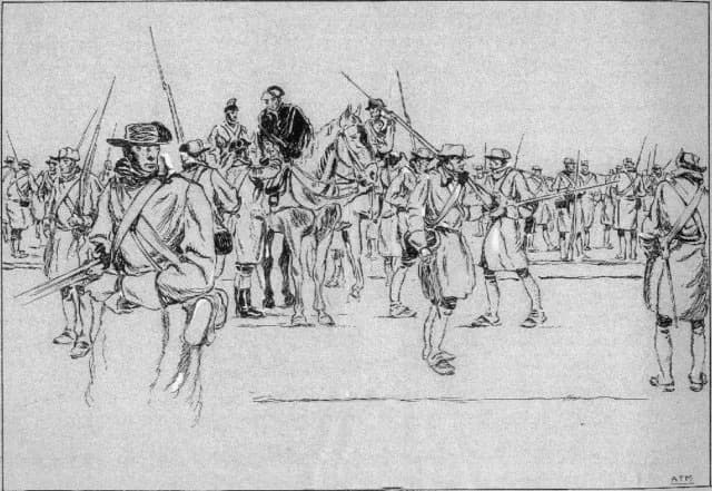 George Washington - Captain Andrew Porter attends George Washington, Battle of Princeton, ink drawing by Arman Manookian, Honolulu Academy of Arts