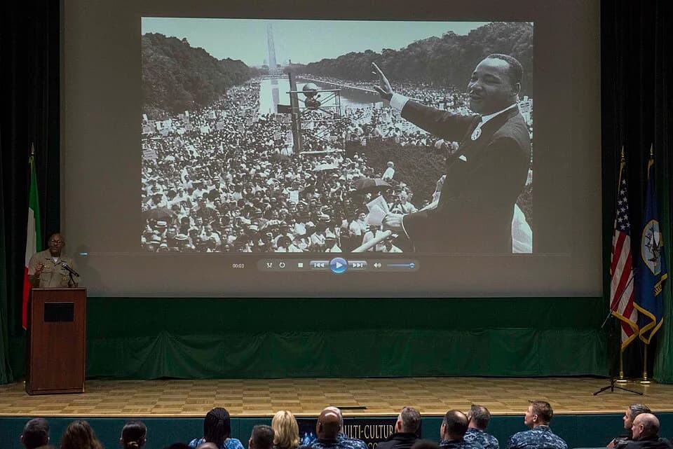 Martin Luther King Jr. - 170120-N-309-028 NAVAL SUPPORT ACTIVITY NAPLES, Italy, (Jan. 20, 2017) U.S. Naval Forces Europe-Africa Fleet Master Chief Raymond D. Kemp Sr. provides remarks during a Martin