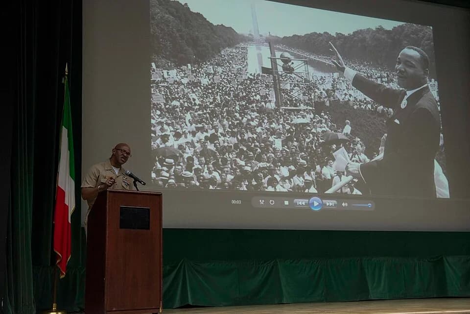 Martin Luther King Jr. - 170120-N-309-037 NAVAL SUPPORT ACTIVITY NAPLES, Italy, (Jan. 20, 2017) U.S. Naval Forces Europe-Africa Fleet Master Chief Raymond D. Kemp Sr. provides remarks during a Martin