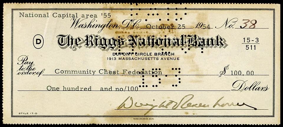 Dwight D. Eisenhower - A signed check by Dwight D. Eisenhower during his first term as the 34th President of the United States.