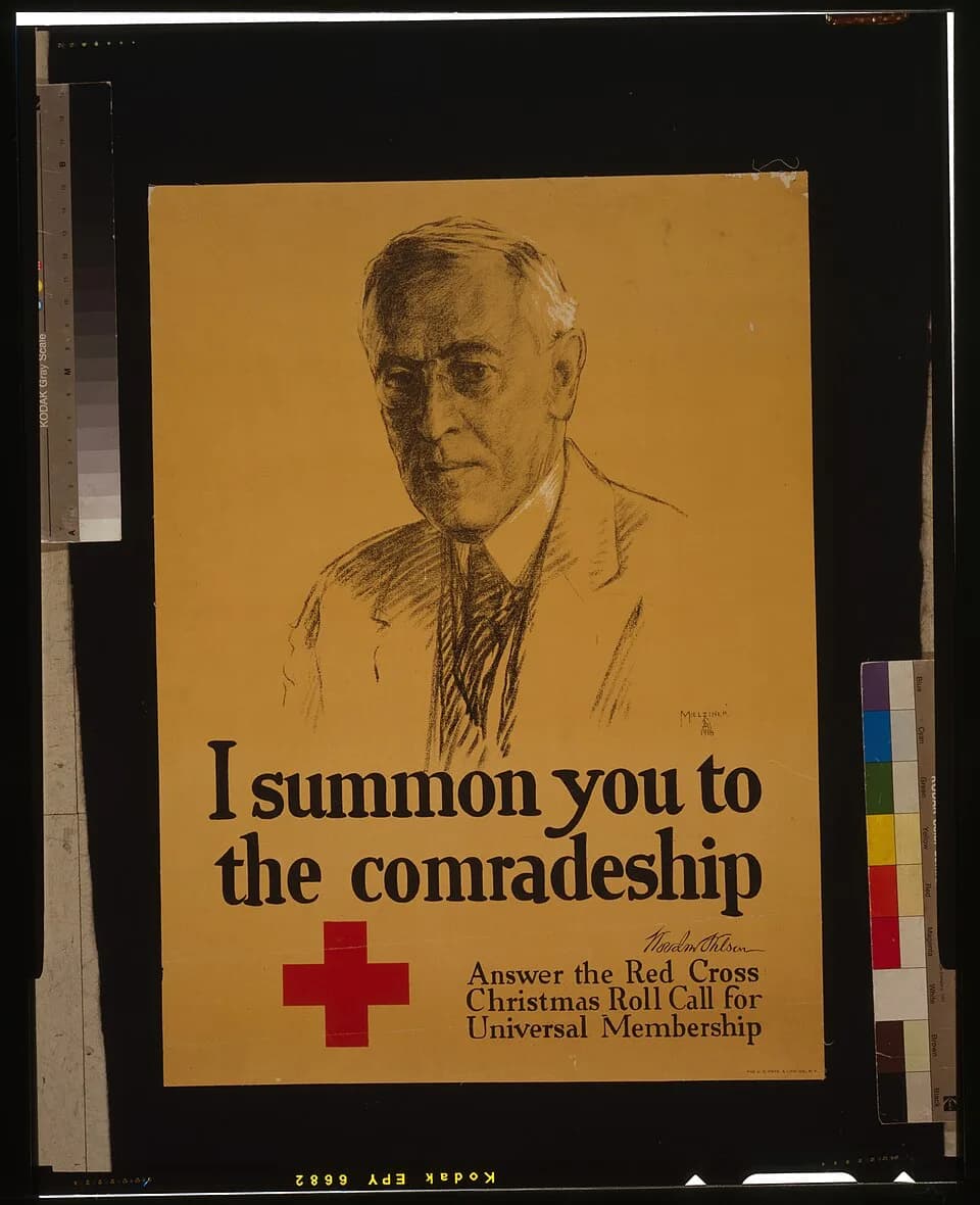 Woodrow Wilson - Title: I summon you to the comradeship - Woodrow Wilson
Abstract: Poster showing a portrait of Woodrow Wilson.
Physical description: 1 print (poster) : lithograph, color ; 70 x 51 cm.