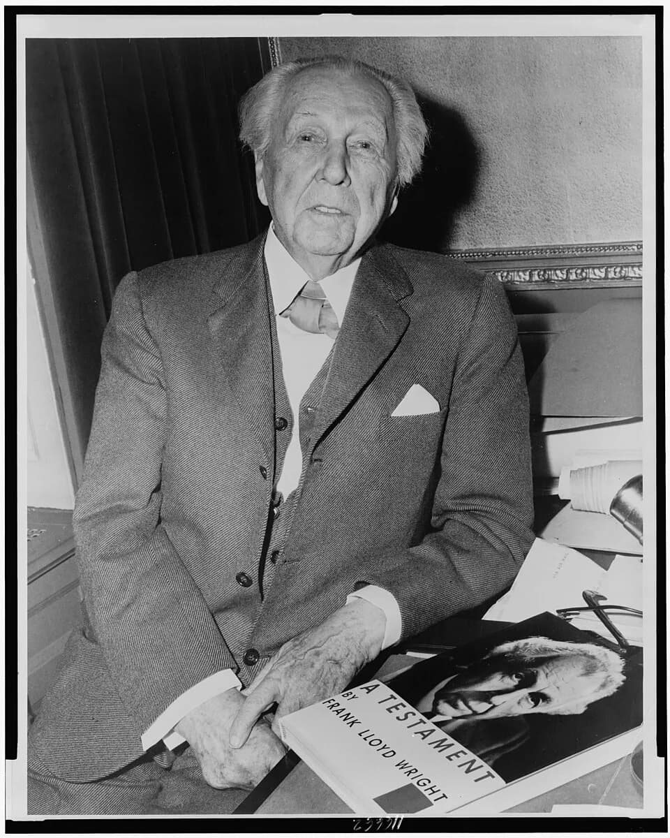 Frank Lloyd Wright - Frank Lloyd Wright, half-length portrait, seated, facing front / World Telegram & Sun photo by Ed Ford.