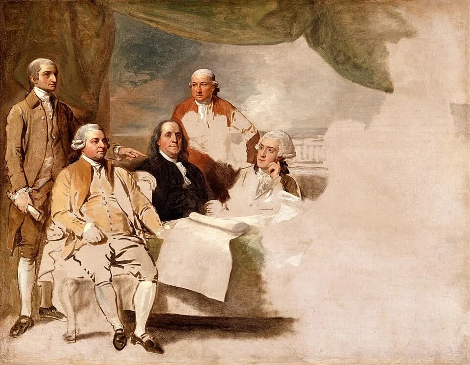 John Adams - Benjamin West, American Commissioners of the Preliminary Peace Agreement with Great Britain, 1783-1784, London, England. (oil on canvas, unfinished sketch), Winterthur Museum, Winterthur,