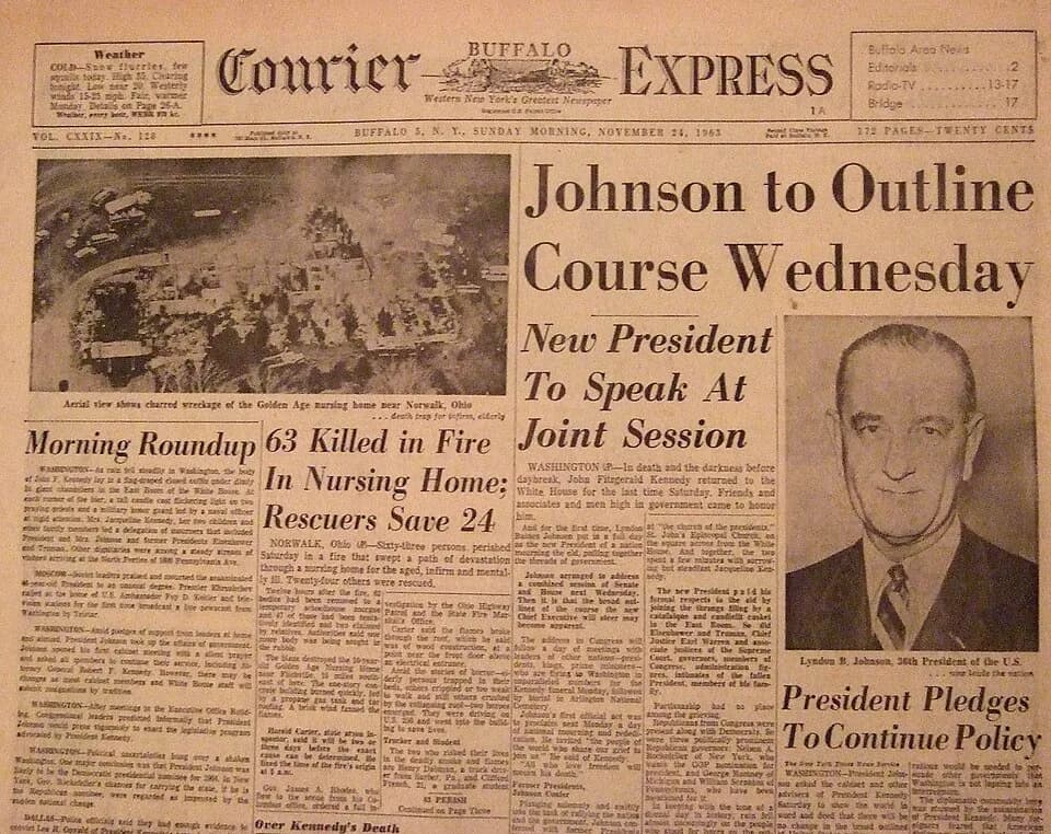 Lyndon B. Johnson - Buffalo Courier Express front page with President Johnson on it.