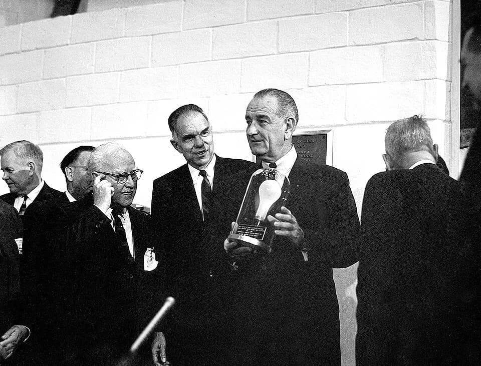 Lyndon B. Johnson - President Lyndon B. Johnson and the first light bulb.

For more information or additional images, please contact 202-586-5251.