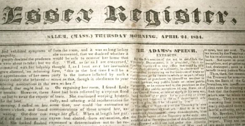John Quincy Adams - Newspaper, Salem, Massachusetts, USA