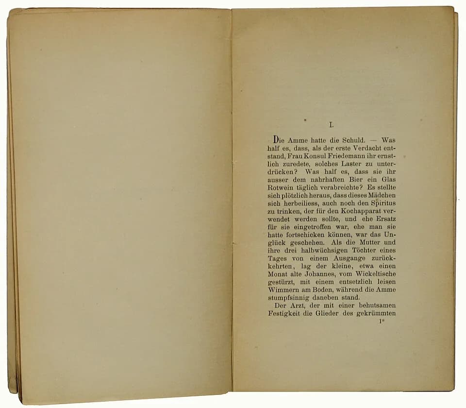 Thomas Mann - Thomas Mann: Der kleine Herr Friedemann. Novellen. Berlin: S. Fischer 1898. Erste Seite der Titelgeschichte.