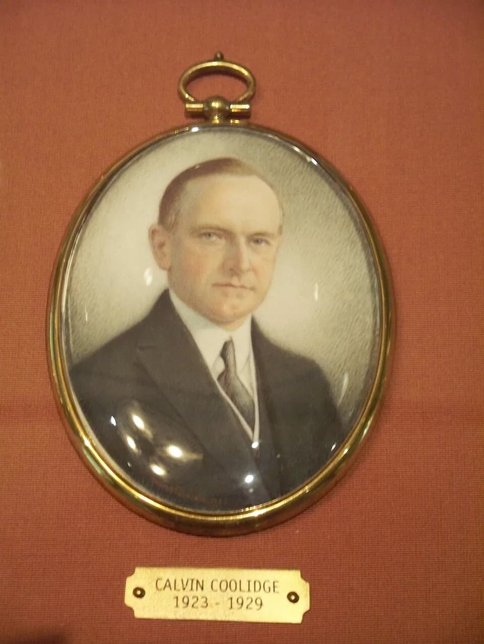 Calvin Coolidge - Miniatures of the Presidents of the United States - Calvin Coolidgeby Arthur J. Rowell, Thomas Lincoln1914-23, 1925-28Watercolor on ivory, each approximately 7.9 x 6.4 cm; enclosed i