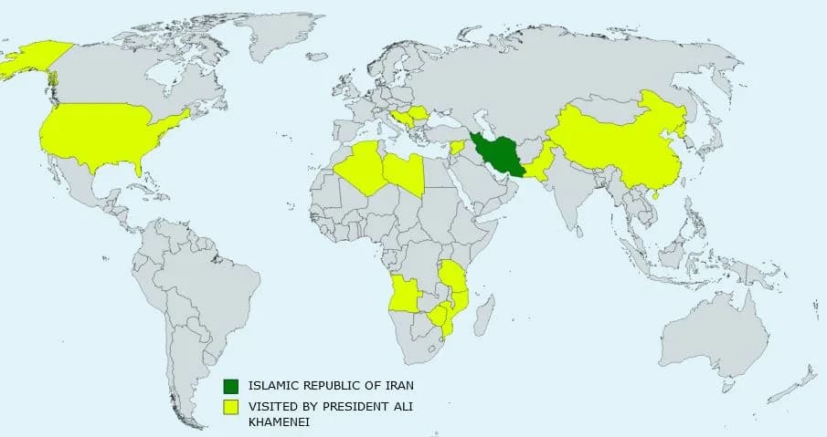 Ali Khamenei - World map of the international presidential trips made by Ali Khamenei from Islamic Republic of Iran