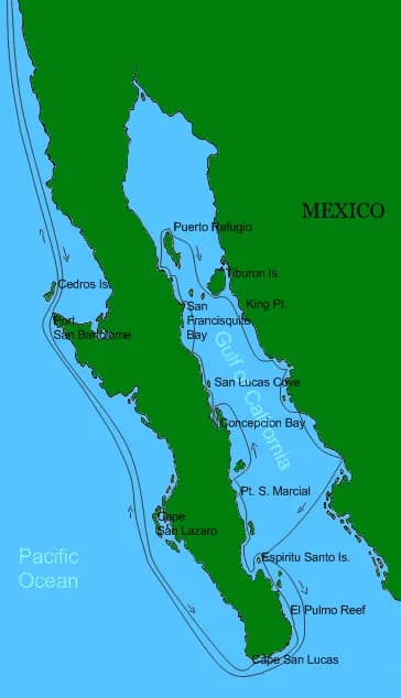 John Steinbeck - Steinbeck and Ricketts' route around the Gulf of California recorded in The Log from the Sea of Cortez