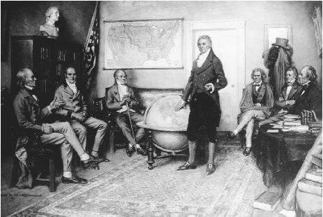James Monroe - President James Monroe is depicted with his cabinet