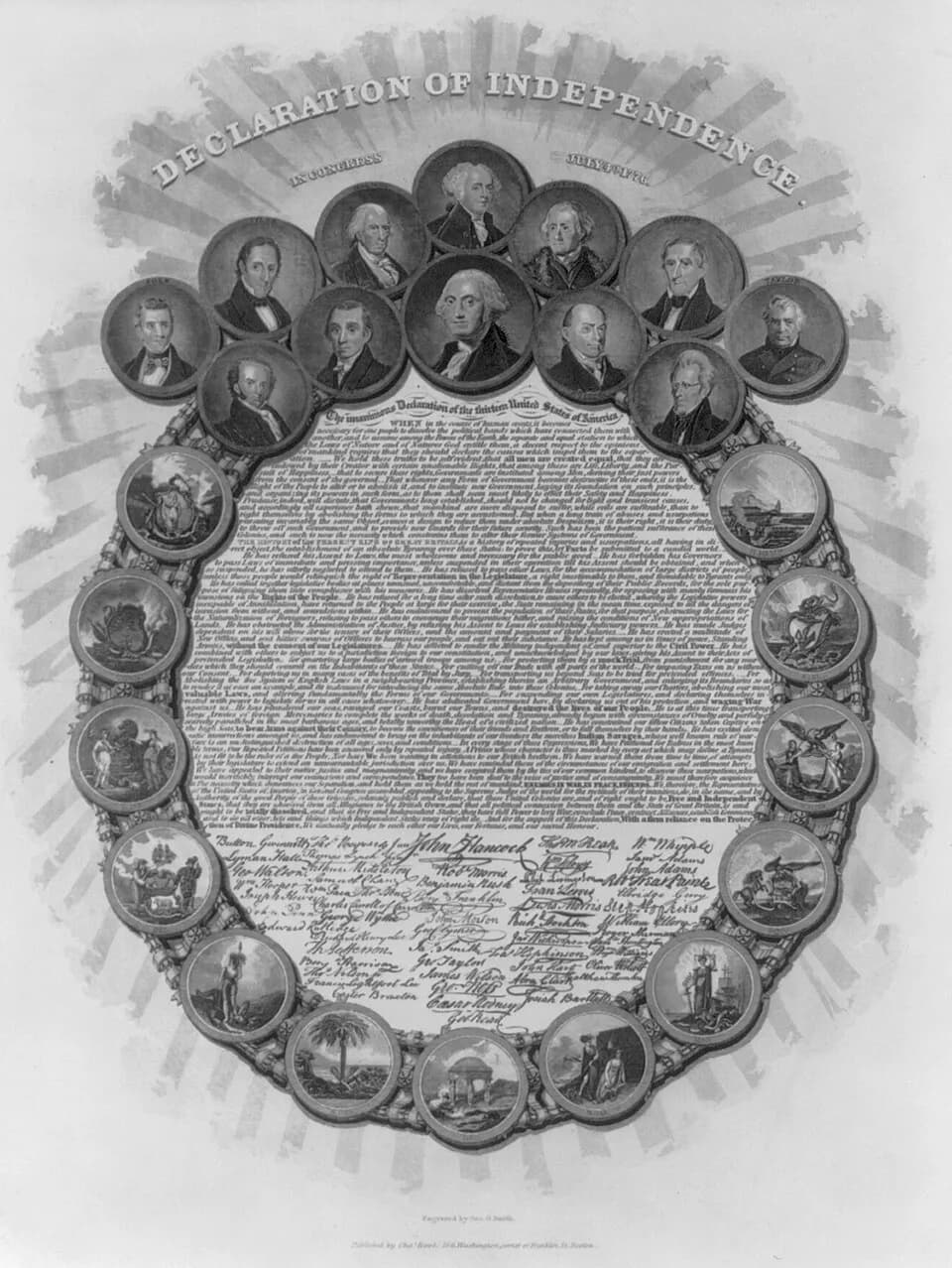 Zachary Taylor - Declaration of Independence - in Congress July 4th 1776 / engraved by Geo. G. Smith. 
Creator: Smith, George Girdler, 1795-1878 engraver. 
Date Created/Published: Boston : Published b