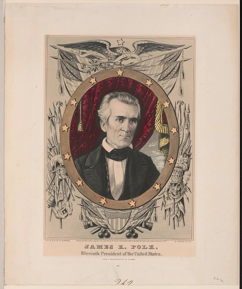 James K. Polk - Title: James K. Polk: eleventh President of the United States
Physical description: 1 print : lithograph, hand-colored.

Notes: After a daguerreotype by John Plumbe, Jr.