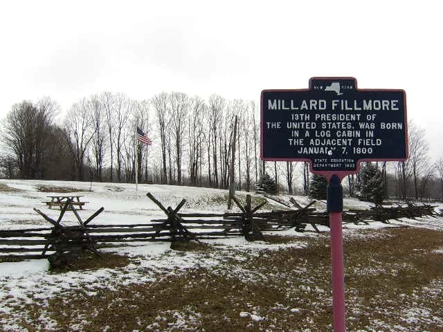 Millard Fillmore - New York State Historic Marker for the birthplace of President Millard Fillmore.
Located near the town of Summerhill, Cayuga County, New York.
Picture taken 3/25/06.